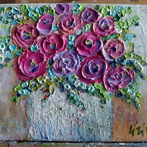 Original Ranunculus Flowers Pink Lavender Purple Fuchsia Colors Impasto Oil Canvas Art by Luiza Vizoli image 4