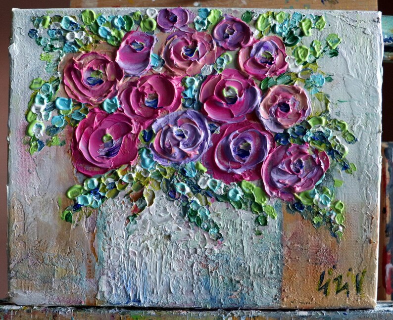 Original Ranunculus Flowers Pink Lavender Purple Fuchsia Colors Impasto Oil Canvas Art by Luiza Vizoli image 4