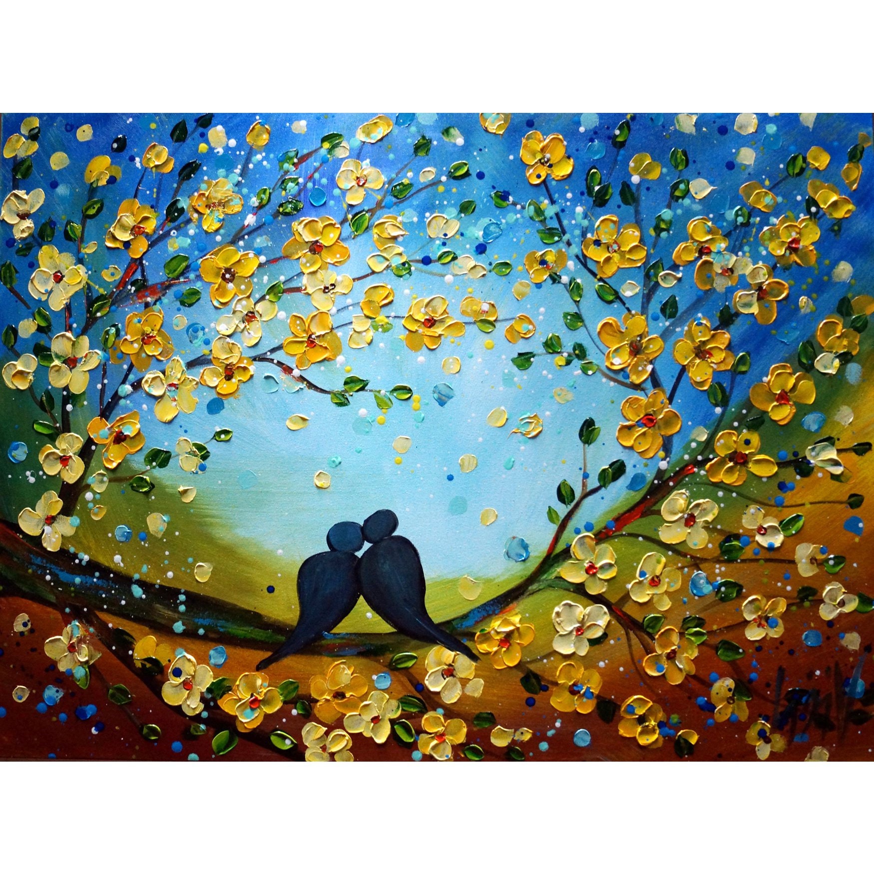 Canvas Art, Large Abstract Painting, Contemporary Art, Large Canvas Wall  Art, Original Oil Painting, Love Birds, Tree Art, Abstract Painting