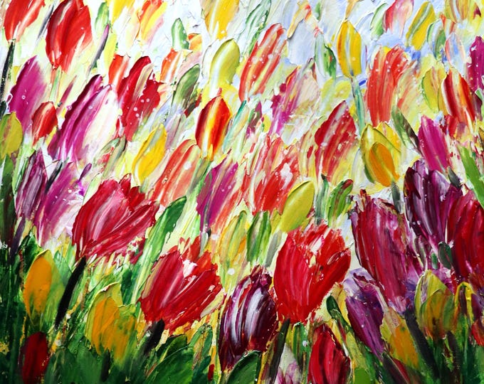 Spring Tulips – Original 24x24 Textured Tulip Painting | Modern Impressionist Floral Art by Luiza Vizoli | Inspired by Holland Tulip Fields