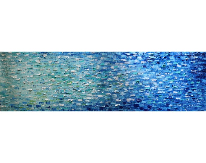 Long Narrow BLUE Water Reflections Horizontal Vertical ORIGINAL PAINTING,  wall decor for staircase, bedroom,bathroom, kitchen, entryway