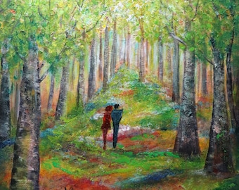 Summer Romance, Original Painting on Canvas, Flowers and Trees, Beauty of Summer Forest
