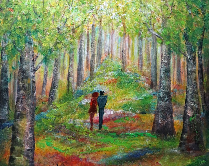 Summer Romance, Original Painting on Canvas, Flowers and Trees, Beauty of Summer Forest