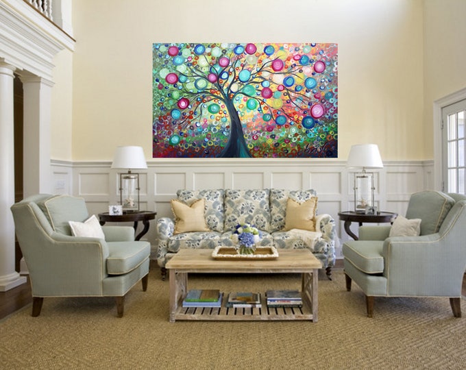 48x30 Large Painting PURE JOY Tree of Life Landscape Huge Canvas Ready to Hang