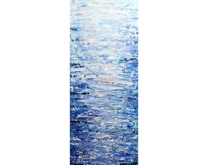 Calming water artwork, abstract blue water painting, textured gallery wrapped canvas, modern wall decor, tranquil ocean art, gift idea