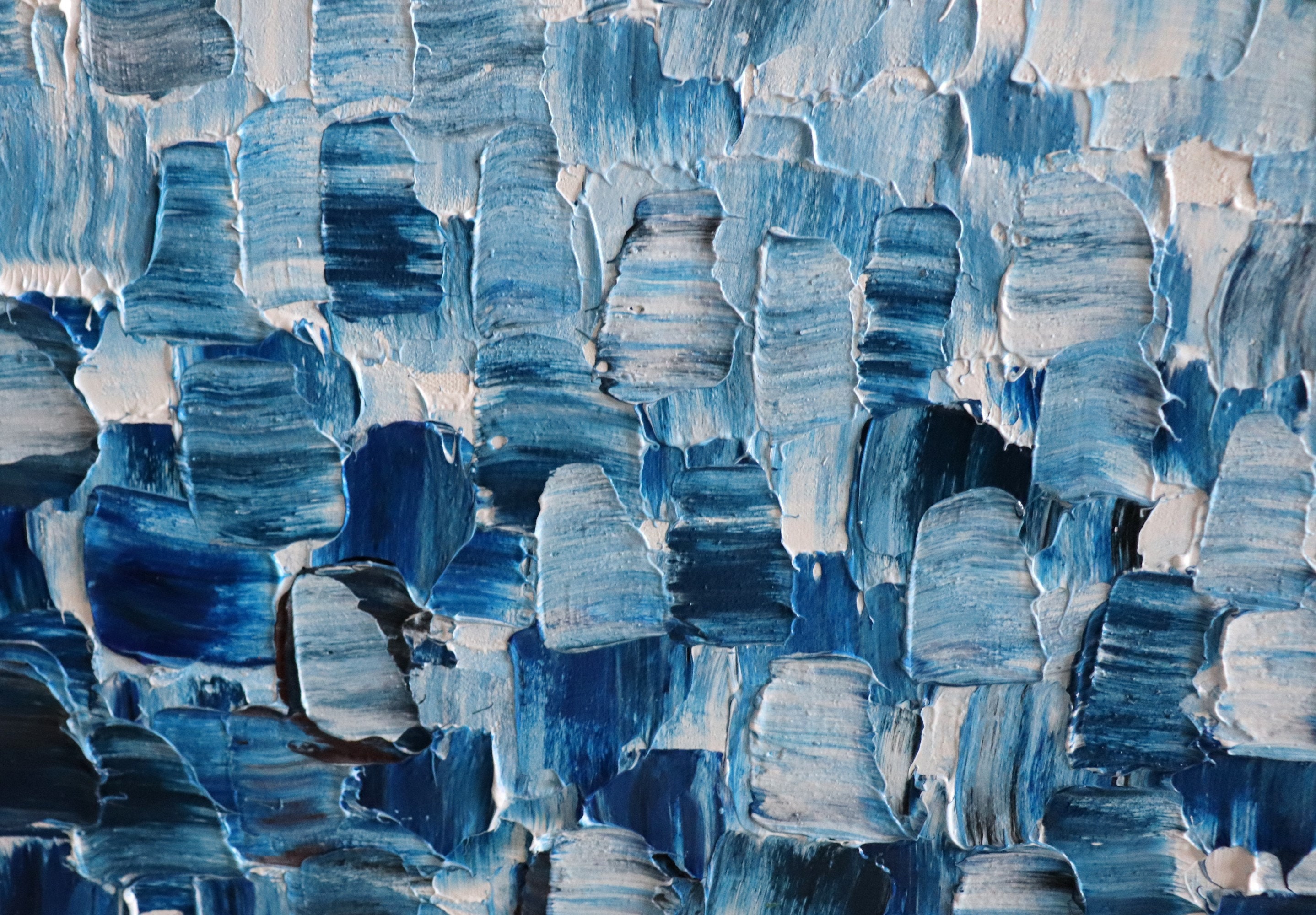 Navy Blue White Abstract Painting The WAVES Large ORIGINAL Artwork