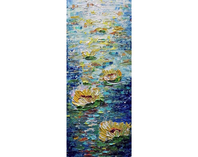 Water FLOWERS vertical wall art ORIGINAL PAINTING Abstract Narrow Canvas wall decor for staircase, bathroom, kitchen, entryway