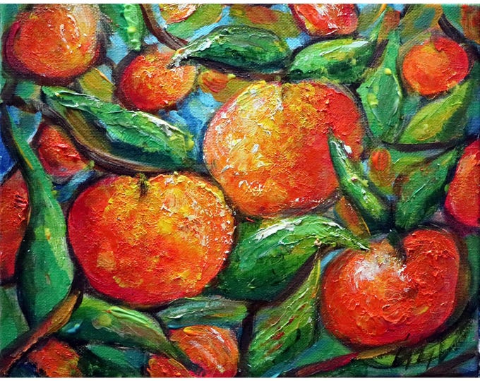 Red apples in fall Time Original Oil painting Impasto Textured canvas, Hand painted and signed