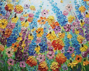 Texas Wildflower Oil Painting: Bluebonnet Impasto Art on Canvas