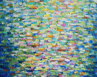 Abstract Summer Landscape Seashore VACATIONS Original Oil Painting Abstract Modern Textured Spring to Summer Trending Colors