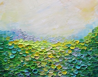 Original Textured Landscape Painting - Summer Vibe Square Canvas by Luiza Vizoli - Oil Acrylic Impasto Palette Art, Ready to Hang, Signed