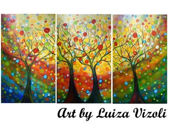 HAPPY FAMILY TREES 72x36 Original Large Painting Upscale Huge Canvases Landscape Whimsical Art by Luiza Vizoli