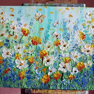 Summer Colors Daisy Wildflowers and Butterflies Impasto Oil Original Painting Art by Luiza Vizoli image 5
