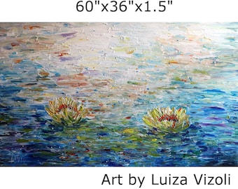 Extra LARGE Painting Abstract Water Lilies Conversation with Monet 60x36 Original Textured Art