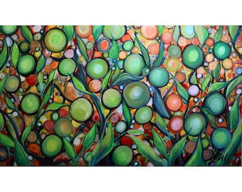 Lemon Citrus Tree, Original Painting, Oversize Canvas , Whimsical Colorful Artwork