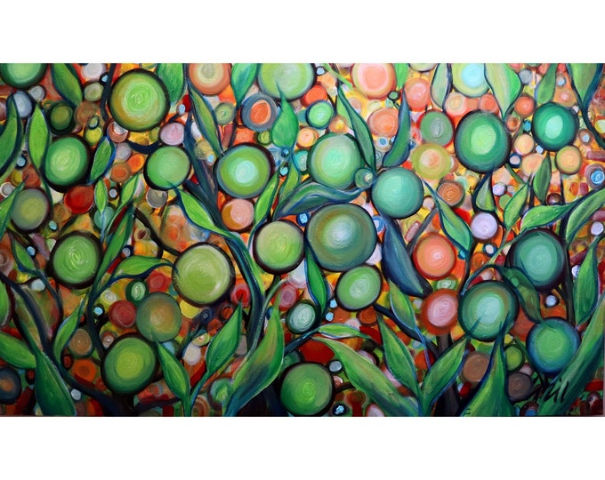 Lemon Citrus Tree, Original Painting, Oversize Canvas , Whimsical Colorful Artwork