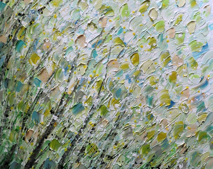 Original Botanical Abstract Painting: Palette Knife Tree Branches, 30x30"