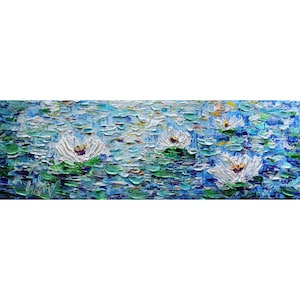 Water Lilies Artwork Horizontal Canvas Impressionism Oil Painting Flower Art