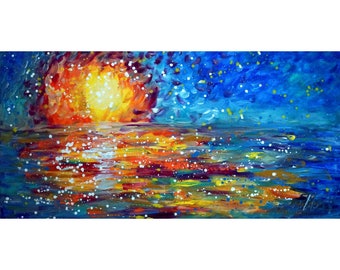 Ocean Sunset Original Painting Large Canvas MAUI HAWAII Art by Luiza Vizoli