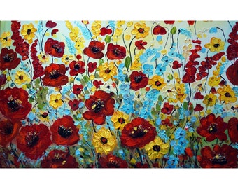 Flowers of Italy Tuscany Meadow Impasto Colorful Modern Large Painting Original Art by Luiza Vizoli