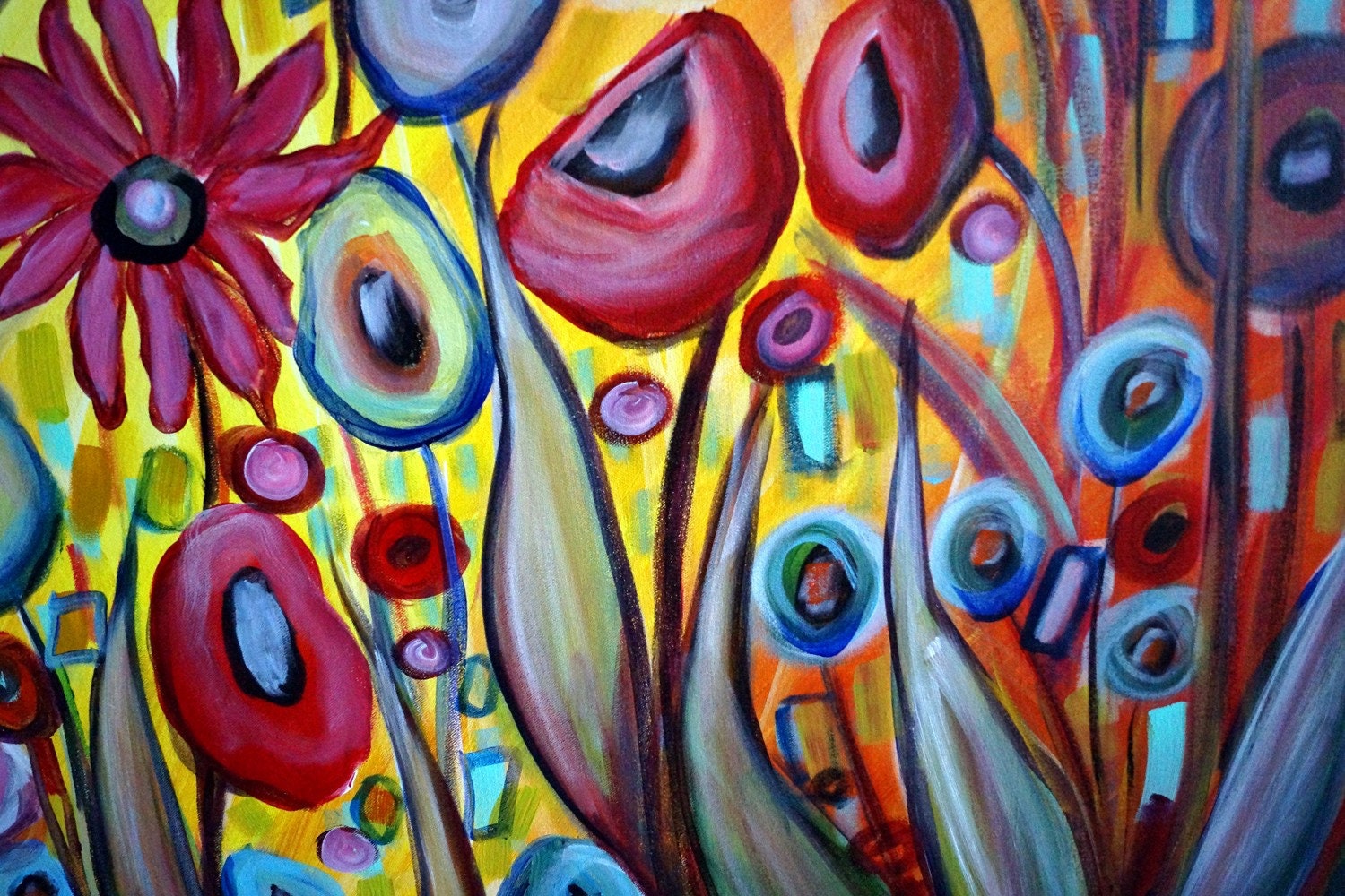 Bohemian GARDEN GYPSY 48x48 Colors Large Painting Flowers Fantasy