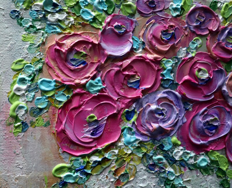 Original Ranunculus Flowers Pink Lavender Purple Fuchsia Colors Impasto Oil Canvas Art by Luiza Vizoli image 8