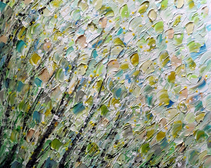 Green Textured Abstract Painting, Original 30x30 Botanical Canvas