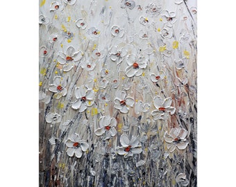 White Daisy Oil Painting: Textured Impasto Floral Art