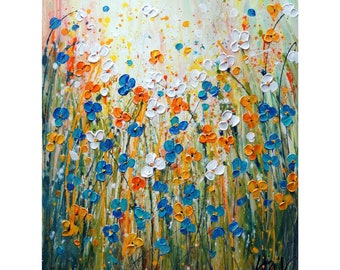 Wild Flowers Field Painting – Abstract Expressionist Textured Modern Floral Art Made to Order