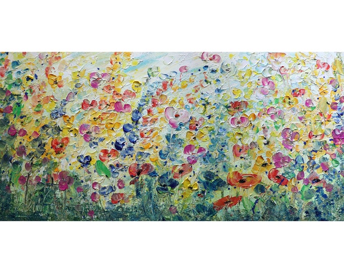 FRESH Flowers Field WILDFLOWERS Oil Painting Impasto Large Canvas TUSCANY Meadow Art by Luiza Vizoli