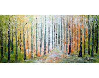 SPRING TREES Landscape FOREST Abstract Impasto Oil Painting by Luiza Vizoli Large Canvas ready to hang