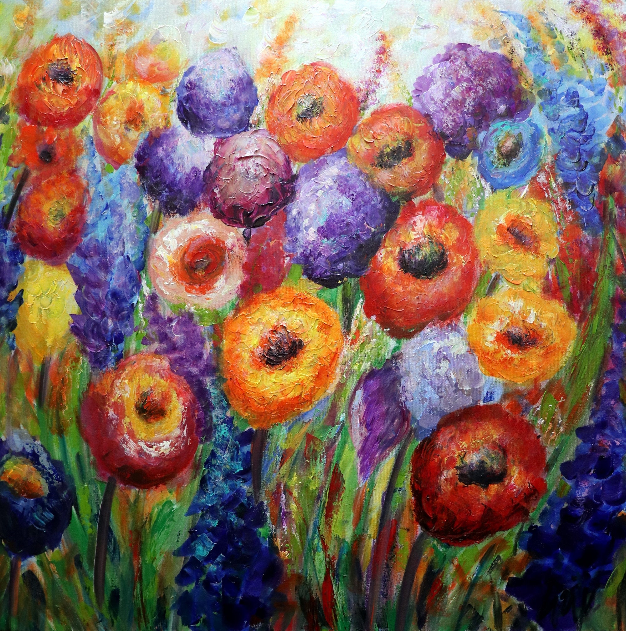 Fall Flowers Garden Original Handmade Bold Beautiful Colorful Oil