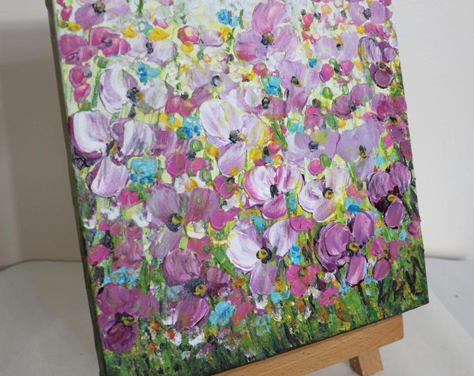 Original Floral Painting, 10x10 oil on canvas, Blush Lavender Blooms