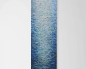 Blue Water Reflection Abstract Painting Coastal Calm Vertical Quite Ocean Reflections