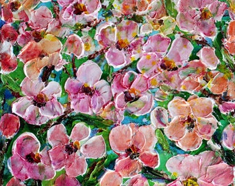 Spring's Blossom: Original Oil and Acrylic Painting of Cherry Flowers on Blue Sky