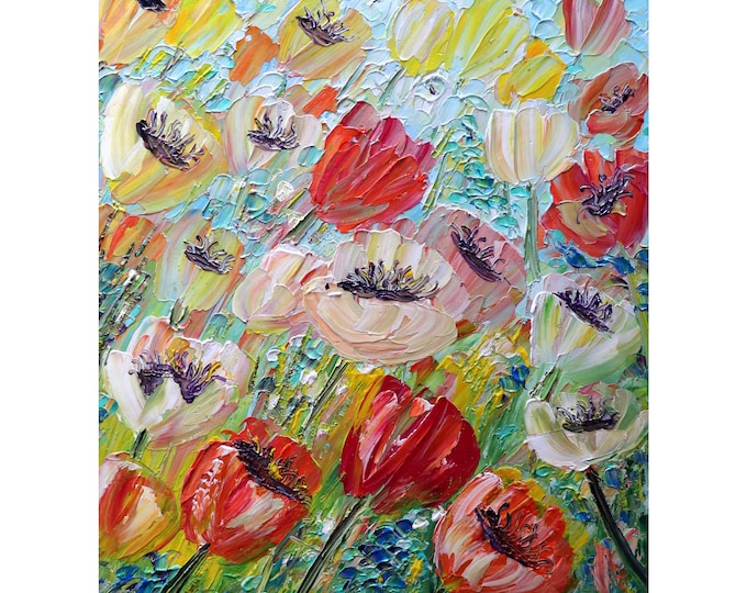 TULIPS Spring Flowers Holland Tulip Original Oil Painting Impasto Textured Colorful Large Canvas Art by Luiza Vizoli