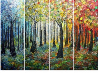 Extra Large Painting Set of  4 canvases TREES in BLOOM Seasons and Colors Art by Luiza Vizoli , available on single extra large canvas