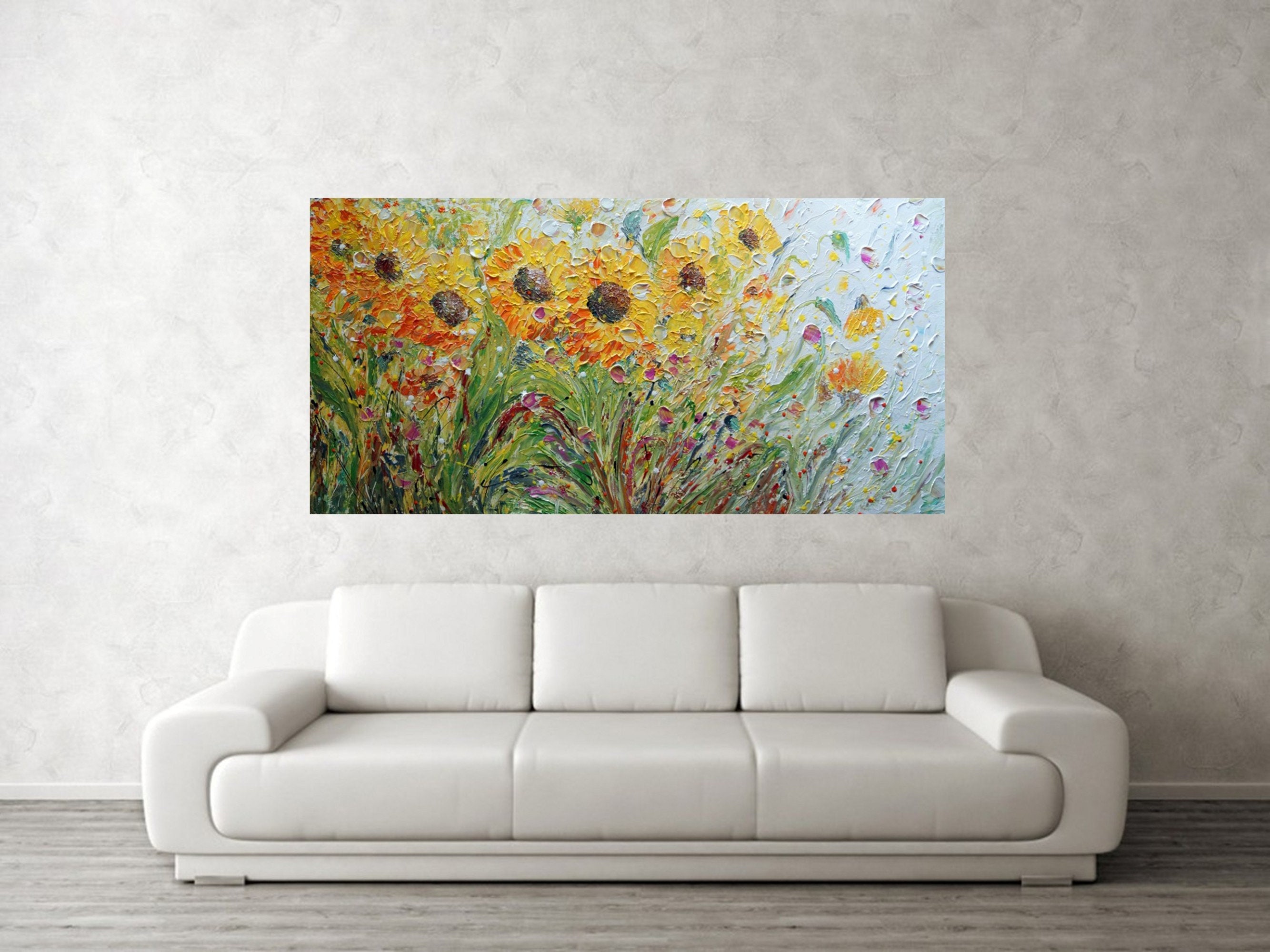 SUNFLOWERS Meadow Flowers Original Handmade Oil Painting Impasto ...