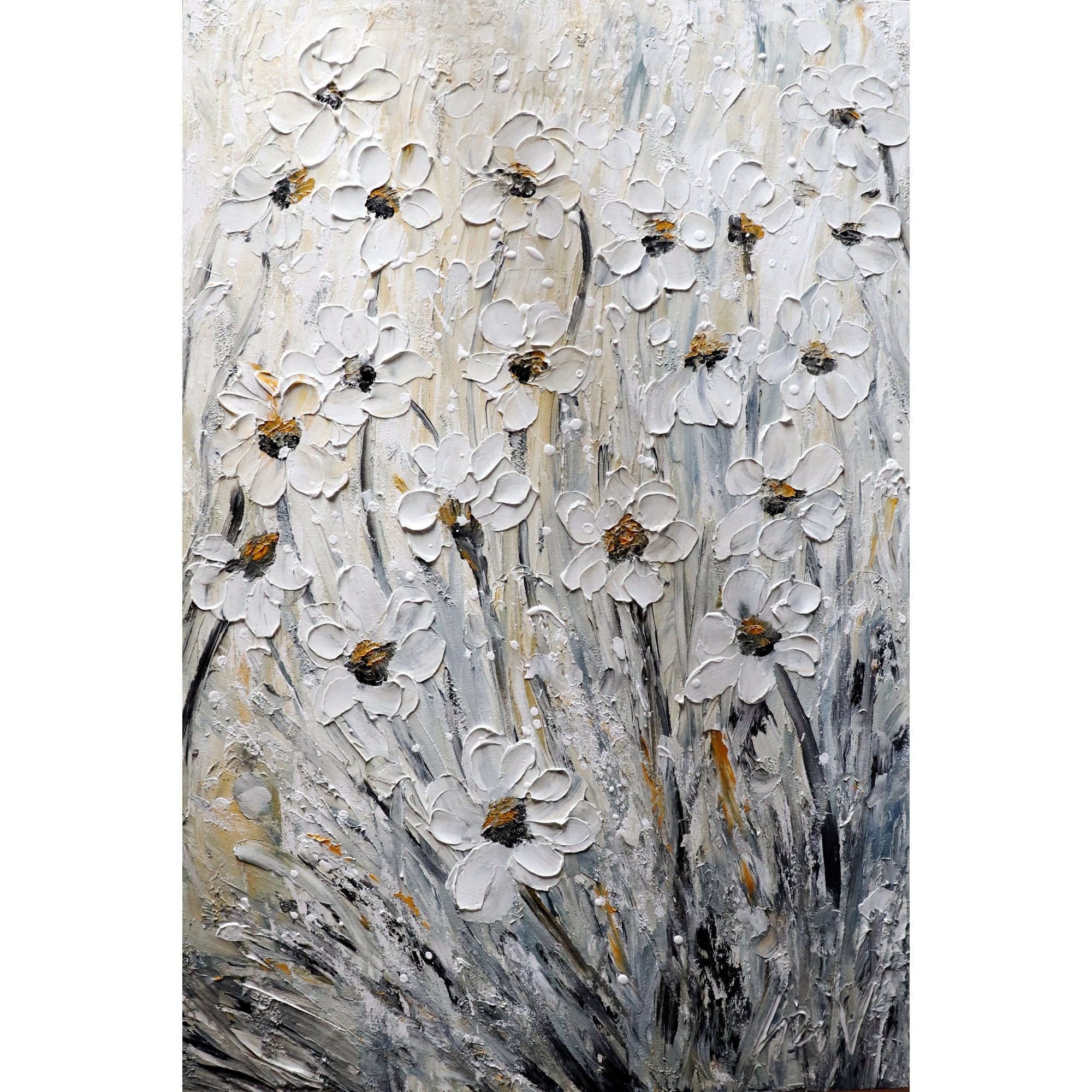 Fresh Flowers Bouquet Original Impasto Painting Canvas Art by Luiza Vizoli Square  Canvas Textured Heavy Texture