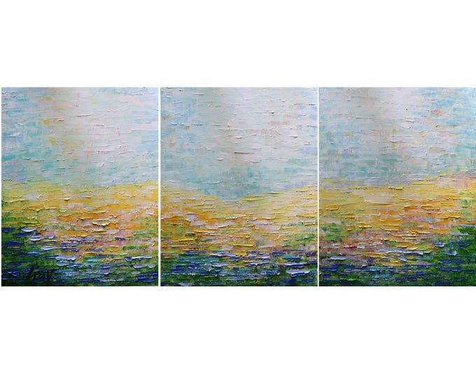 Abstract Landscape SUMMER in PROVENCE Original Painting Triptych Art, Set of 3 canvases