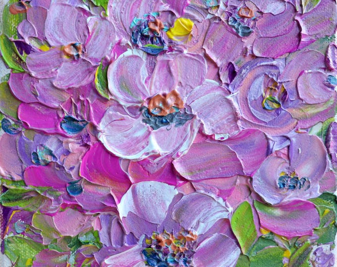 Lavender Petal Dance, Original Textured Floral Painting 6x6 Pink Flower Art