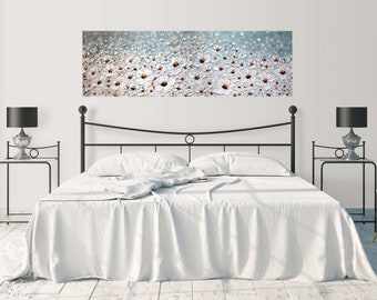 Daisy Flower Painting Original Narrow Canvas, White Gray Impasto Floral Art