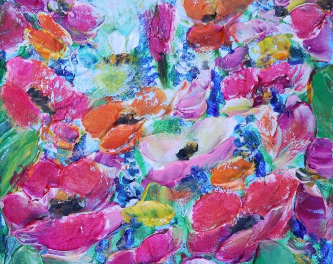 Original Floral Impasto Painting 6x6 Spring Garden Flowers