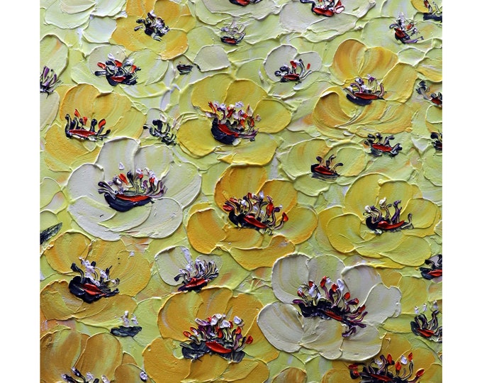 Yellow Anemones Enhanced Original Oil Impasto Painting Textured Modern Art by Luiza Vizoli