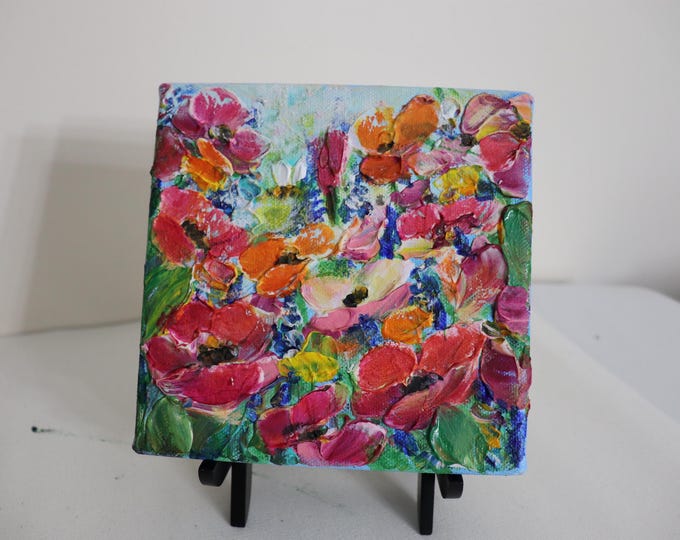 Vivid Wildflowers – Original Oil Painting, Colorful Textured Floral Art, 6x6