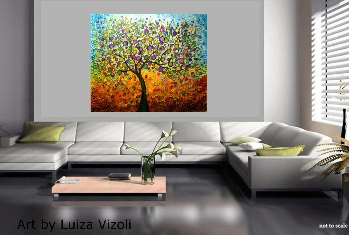 Huge Canvas Painting FALL RAINDROPS Upscale Landscape Artwork by Luiza  Vizoli other dimensions available 60x36, 60x40, 72x36