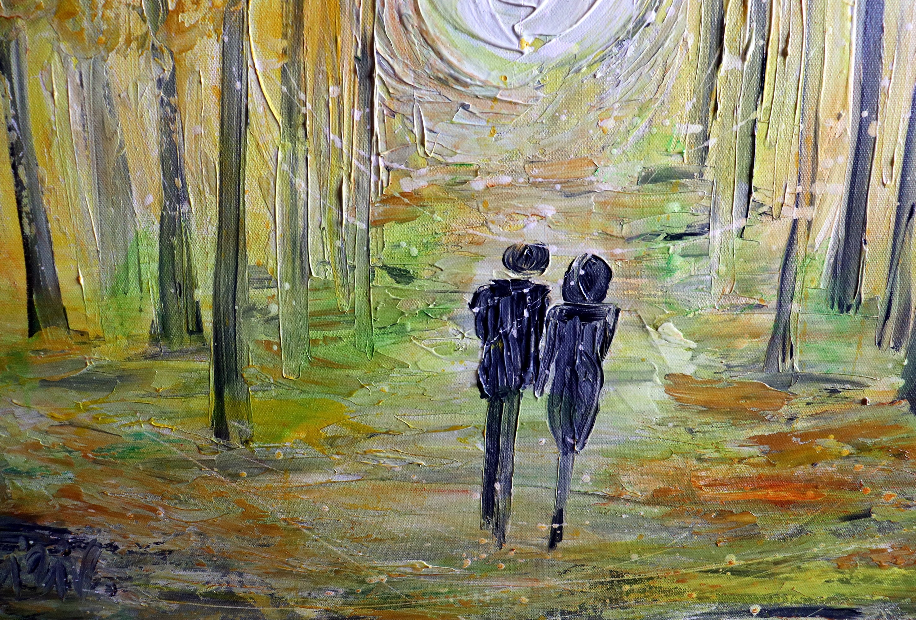 Romantic Wall Art Couple painting on canvas, Couple in Love Fall