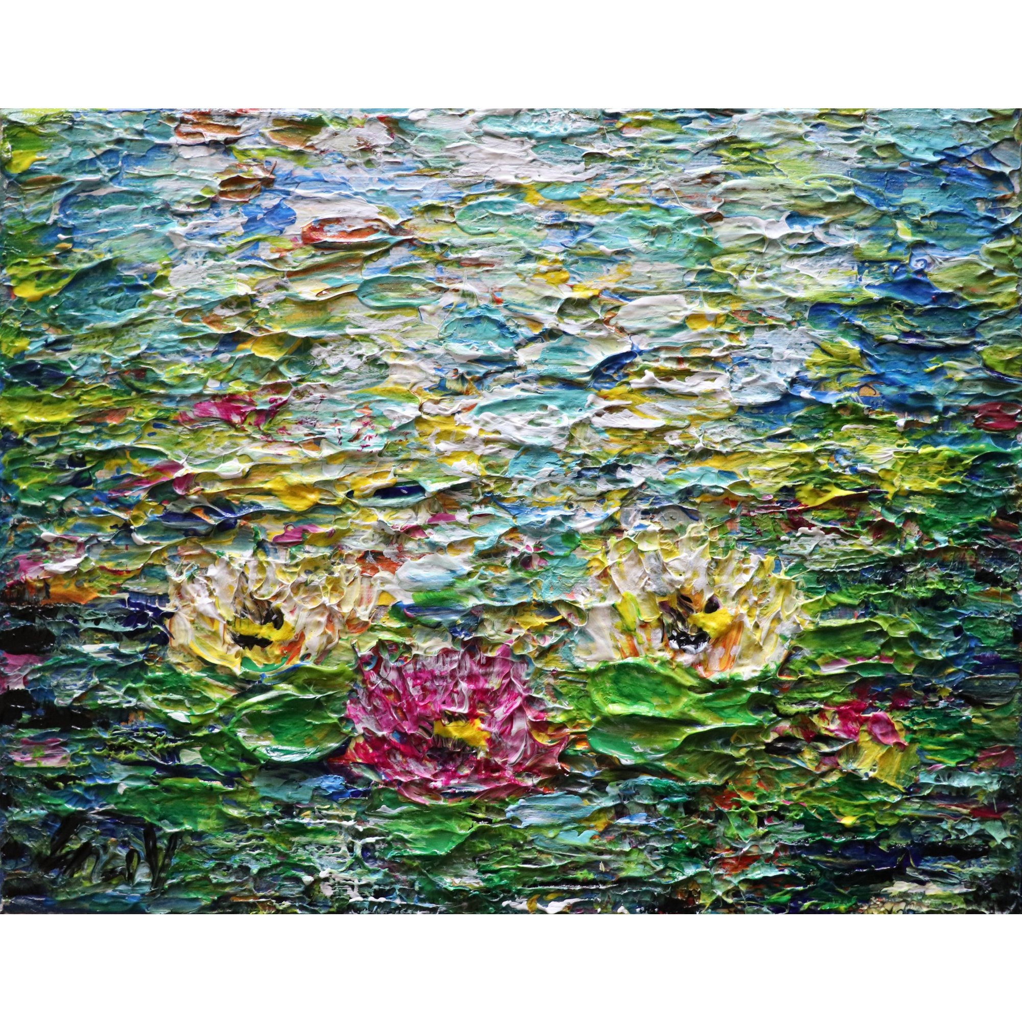 Water Flowers Abstract Water Lilies Impasto Oil Painting On Canvas