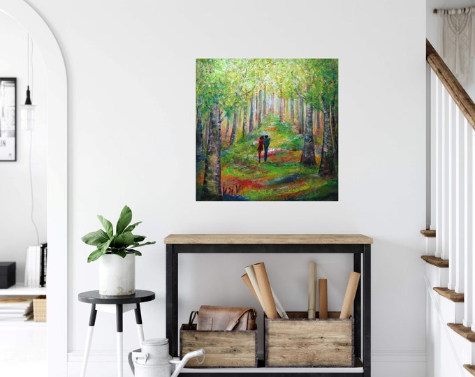 Summer Romance, Original Painting on Canvas, Flowers and Trees, Beauty of Summer Forest
