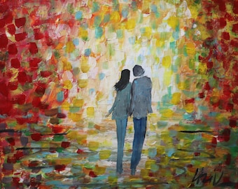 Original Oil Painting on 20x16 Stretched Canvas: Romantic Figurative Couple Scene